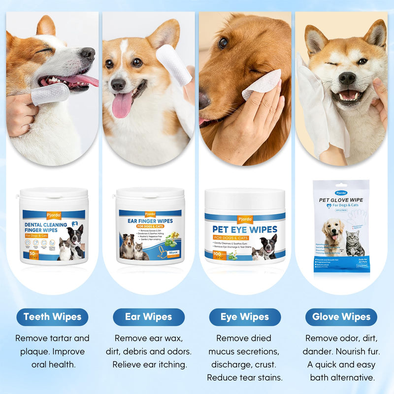 [Australia] - Dog Wipes Cleaning Deodorizing, Grooming Wipes & Paw Cleaner, Pet Cleaning Kit for Teeth, Ears, Eyes, Paw, Body, Ear Rinse, Essential Dog Supplies Set 