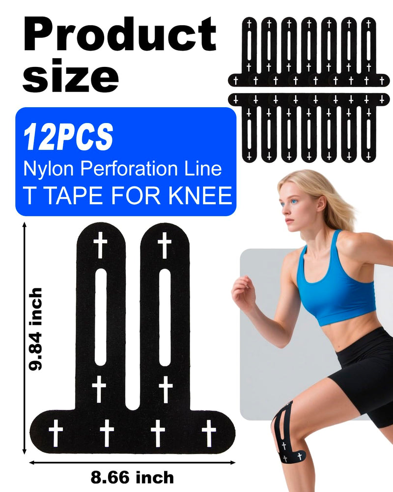 12 Pcs Cross Kinesiology Tape for Knee, Christian Athletic Tapes Religious Sport Bunion Tape Cross Black precut Kinesiology Tape for Knees Support & Stability Sports Gymnastics Tennis Breathable