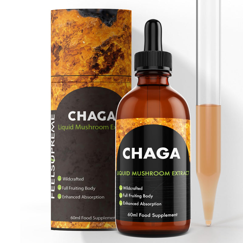 Chaga Mushroom Liquid Extract - Antioxidant-Rich, Pure Chaga Mushroom Supplement - Immune System Booster, Energy Supplements - Non-GMO, Natural Ingredients - 60ml