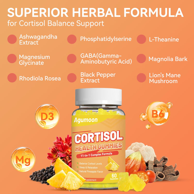 Cortisol Gummies for Women, Cortisol Supplements - 120 Gummies | with Ashwagandha, Magnesium, L-theanine, for Relaxation and Mood Support, Sugar Free, Vegan 60 Count (Pack of 2)
