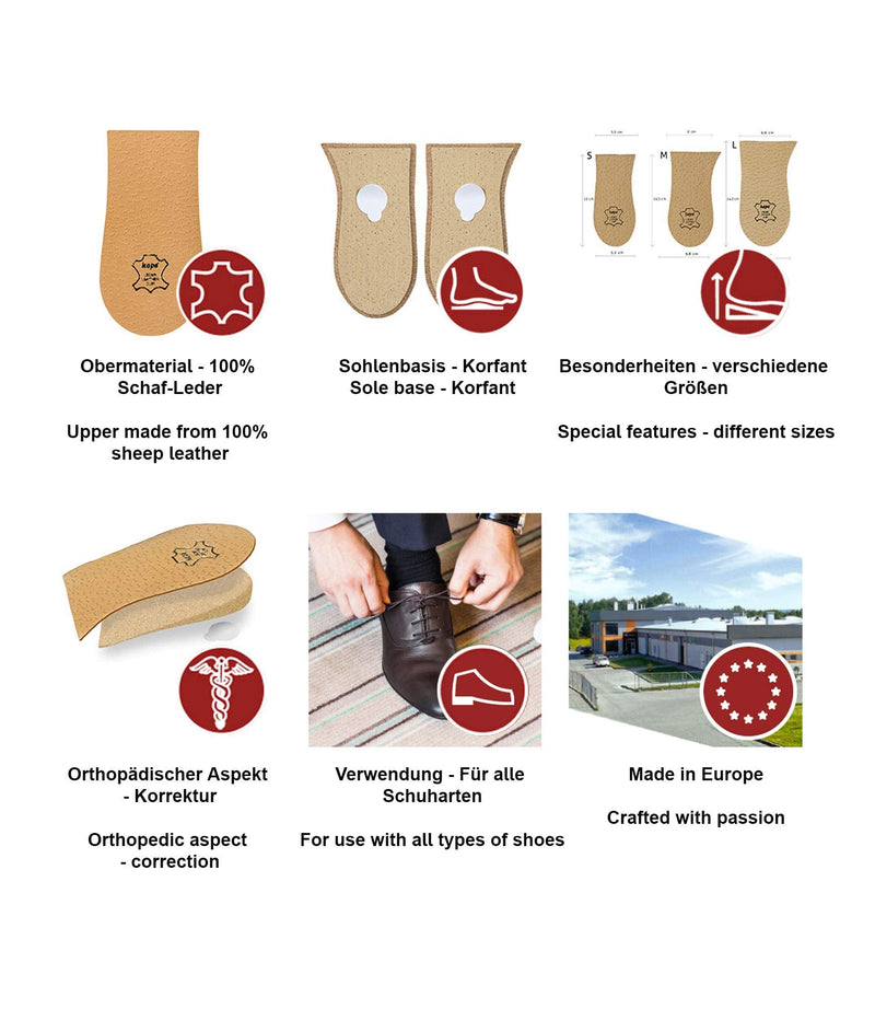 [Australia] - Heel raiser, heel raiser, heel cushion, orthopedic wedge, numerous widths and heights, leather cover, Topmed Plus from Kaps, 1 piece (height 10 mm / 0.4 inch - size M) M (10 mm) beige 