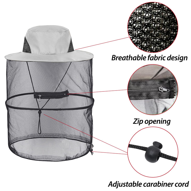 [Australia] - ITYOOS 1 piece beekeeper hat with veil men's beekeeper hat mosquito net hat gray sun hat with removable mosquito head net hat fishing hat wide brim sun protection bee protection mosquito protection sun hat 