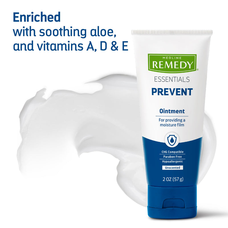 Medline Remedy Essentials Ointment (2 oz Tube), 12 Count, Unscented, Moisturizing Breathable Film, Aloe, Vitamins A, D & E, Soothing Incontinence Care for Adults, Hypoallergenic, Paraben Free 2 Ounce (Pack of 12)