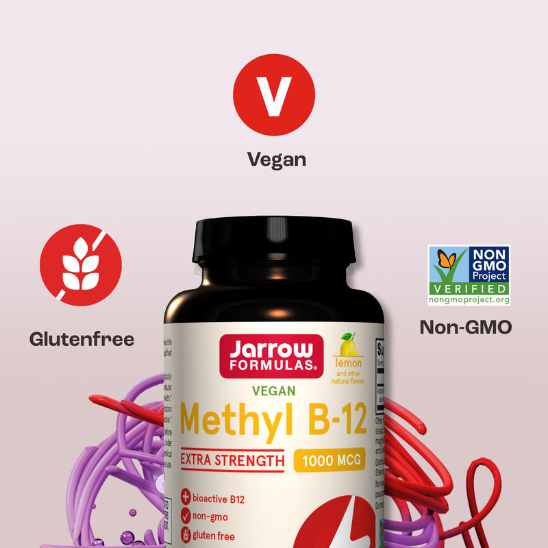 Jarrow Formulas, Methyl B12, 1000mcg, 2 Day Depot, Lemon Flavour, 100 Vegan Chewable Tablets, Gluten Free, Vegetarian, Soy Free, GMO Free, Vitamin B12 Supplement