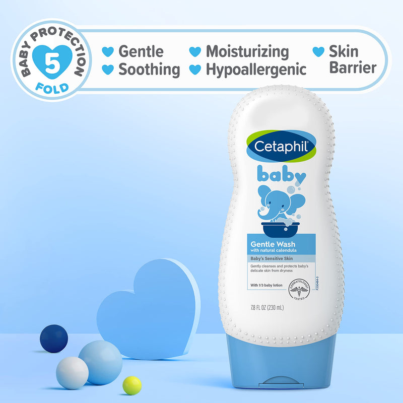 Cetaphil Baby Body Wash with Half Baby Lotion, Gentle Wash with Organic Calendula, Soothes Dry, Sensitive Skin for Everyday Use, Gentle Fragrance, Soap Free, Hypoallergenic, 7.8oz Lightly Scented 7.8 Fl Oz (Pack of 1)