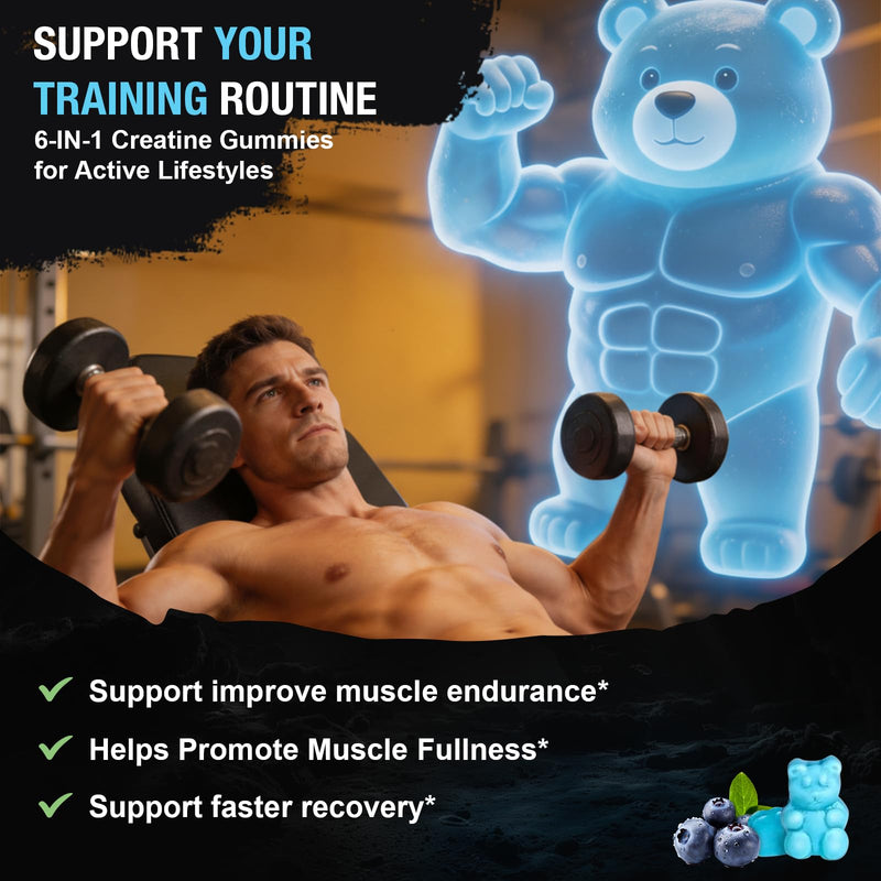 Creatine Gummies 6000mg, Creatine Monohydrate Powder & Tablets Alternative, Pre/Post Gym Workout Support for Muscle Strength & Recvovery, with BCAAs & L-Theanine, Creatine Monohydrate for Adults 90 count (Pack of 1)