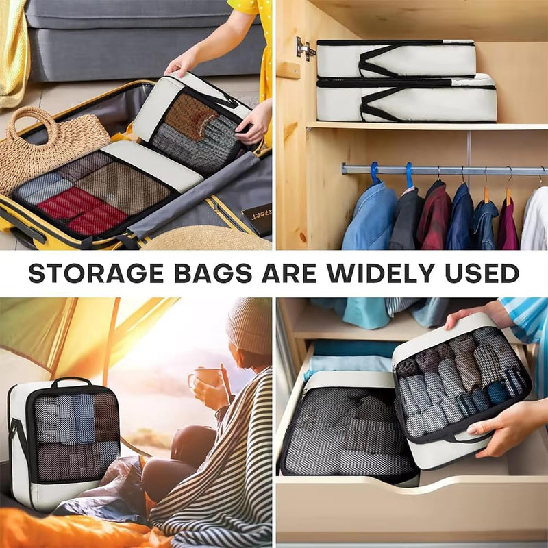 6 Set Lightweight Compression Packing Cubes with Packing List, Anti-Tearing Expandable Organizer Bags for Travel,(Beige) Beige