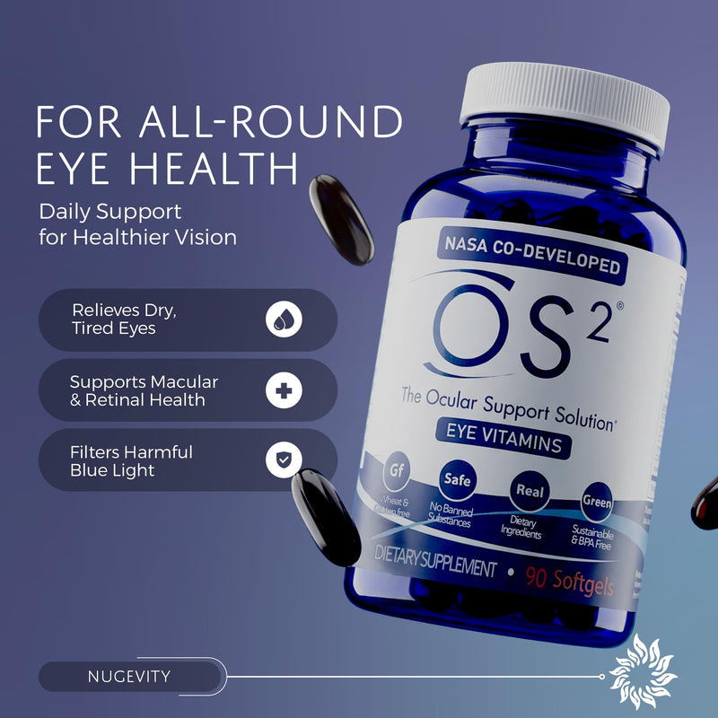 OS2 - Ocular Support Solution, 90 Ct - Patented Eye Vitamins | VIT A, C, Zinc, Omega-3, Lutein and Zeaxanthin, Dry Eye, Night Vision Supplement, Ocular Support Solution Formula