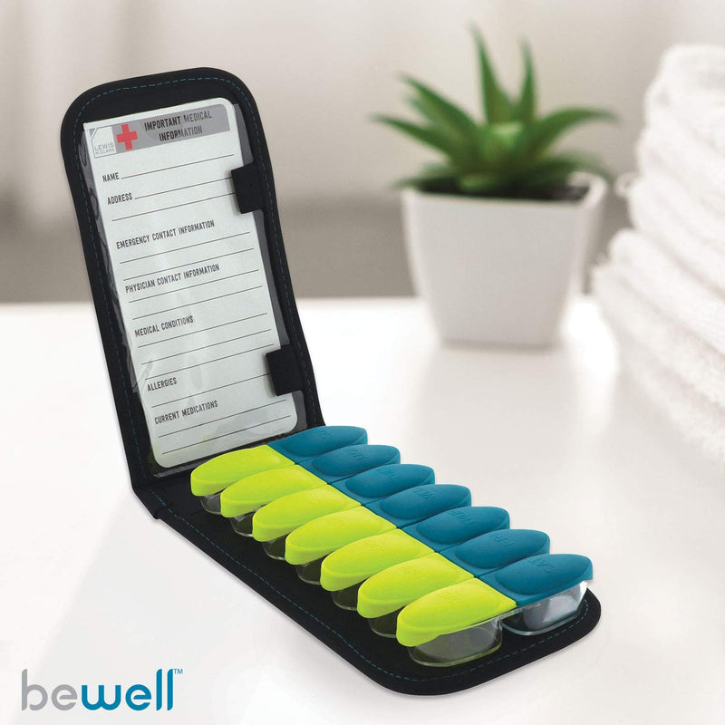 Lewis N. Clark Magnetic Folding Pill Organizer Supplement Case for OTC Medicine, Prescription Vitamins-14 Slots, Turquoise