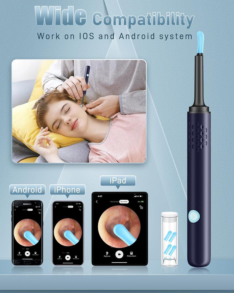 [Australia] - Ear Wax Removal Tool Camera - Ear Cleaner with Camera,1080P Otoscope, Ear Cleaning Tool with 4 Ear Spoon, Ear Camera for iPhone & Android Phones - Blue 