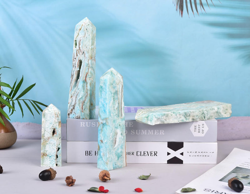 Healing Large Crystal Tower Hemimorphite Obelisk Blue Small 7-14 OZ for Home Décor Crystal Grid Meditation Therapy 7-14 Ounce