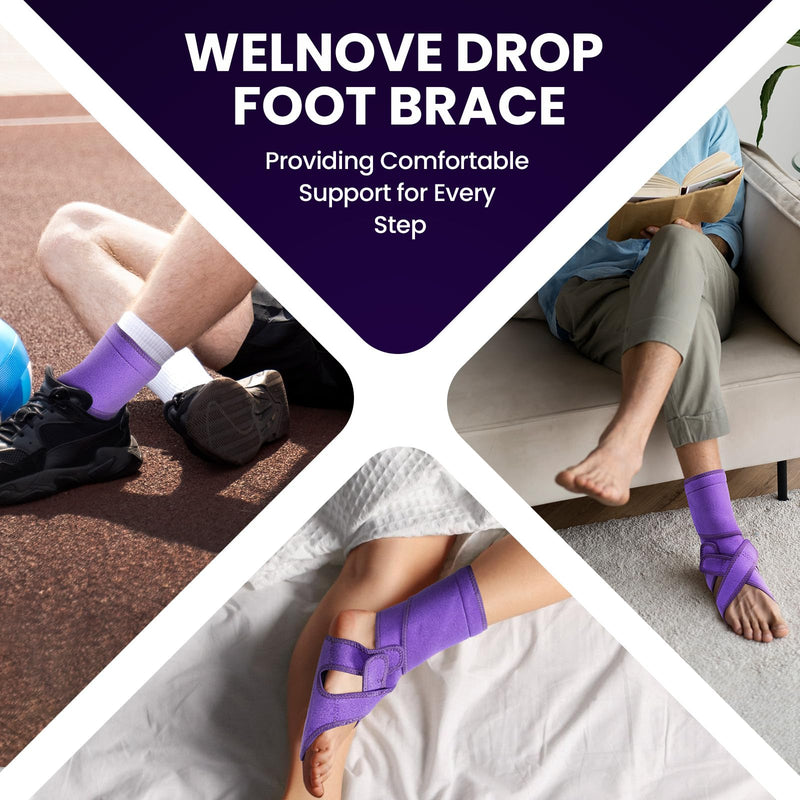 Welnove Drop Foot Brace with Arch Support, AFO Ankle Brace for Walking, Relieves Instability of Lower Limbs by Foot Drop, MS, TBI, Spinal Cord Injury, Cerebral Palsy (Purple, Rigid Support)