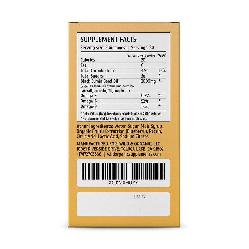 [Australia] - Wild & Organic Black Cumin Seed Oil Gummies 2000mg - Nigella Sativa Supplement with Omega 3, 6, 9 Fatty Acids - Vegan, Non-GMO - 60 Chews 