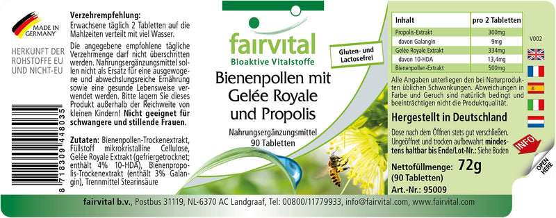 [Australia] - Fairvital | Bee pollen with royal jelly and propolis - 90 tablets - HIGH DOSE 