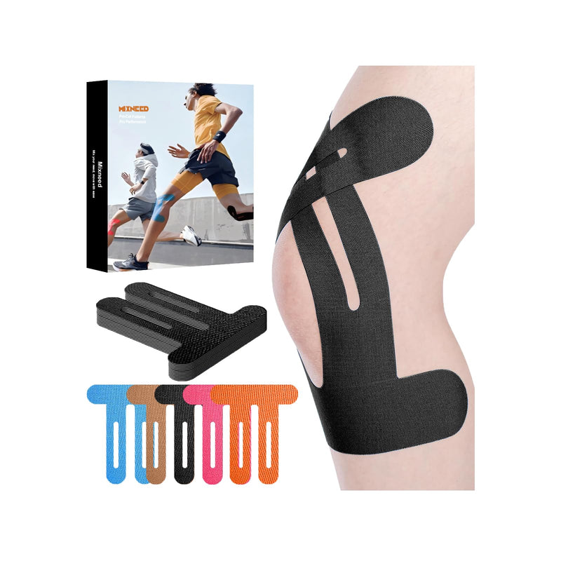 [Australia] - Precut Kinesiology Tape for Knees, 12 Pcs Kinesiology Tape for Knee Pain Relief Athletic Tape, Breathable & Latex-Free Waterproof Knee Tape Hypoallergenic Elastic Sports Tape, Black M Black 