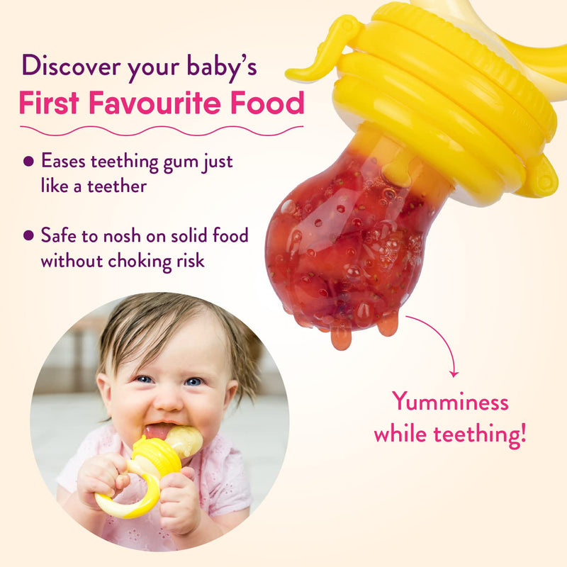 [Australia] - NatureBond Baby Food Feeder/Fruit Feeder Pacifier Nibbler (2 Pack) - Infant Teething Toy Teether Weaning in Appetizing Colors | + Additional Silicone Sacs Peach Pink and Lemonade Yellow 