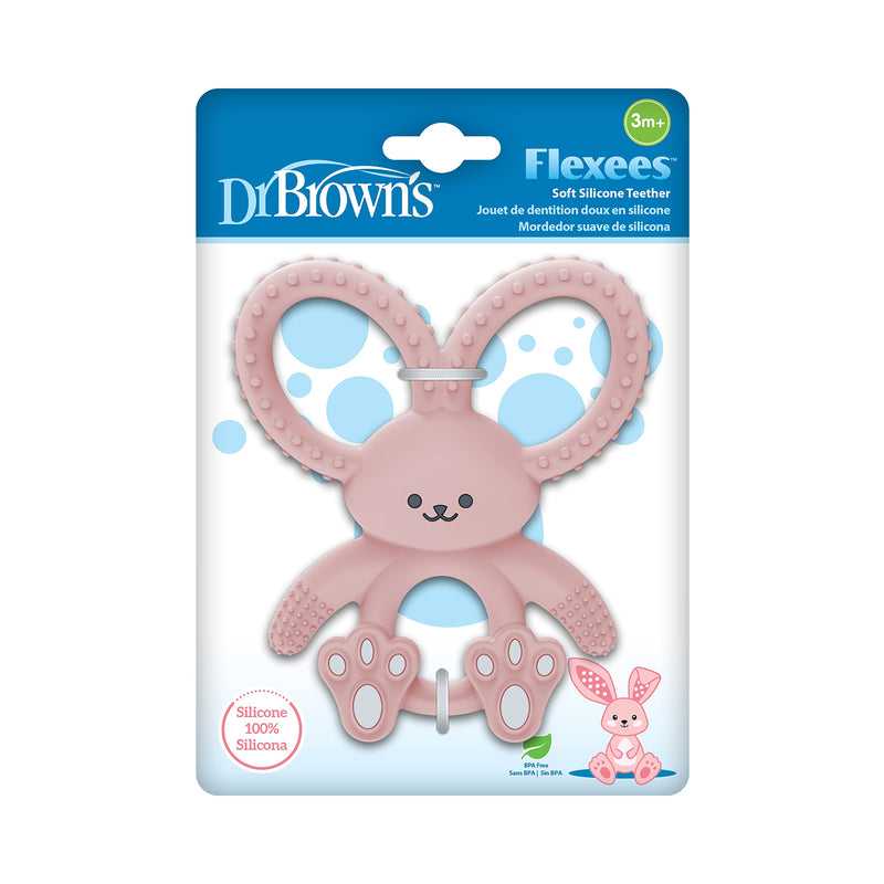 [Australia] - Dr. Brown's Flexees Pink Bunny, Soft 100% Silicone Baby Teether, BPA Free, 3m+ Bunny, Pink 