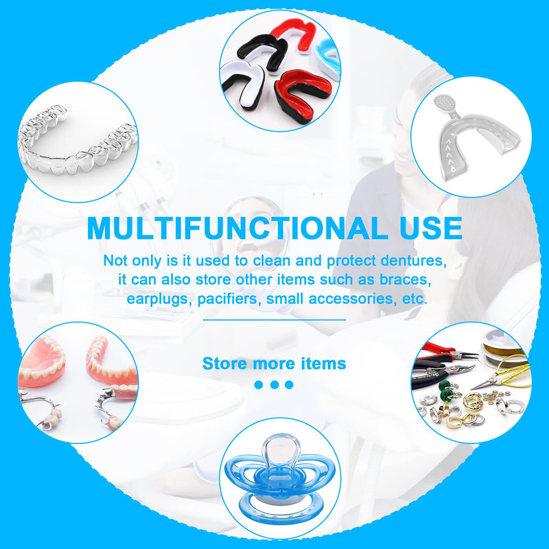 Denture Bath Case Leak Proof, Travel Denture Cup for Soaking Dentures & Retainer, Retainer Cleaner Case, Upgraded Double-Layer False Teeth Container with Strainer, Black+Light Green.