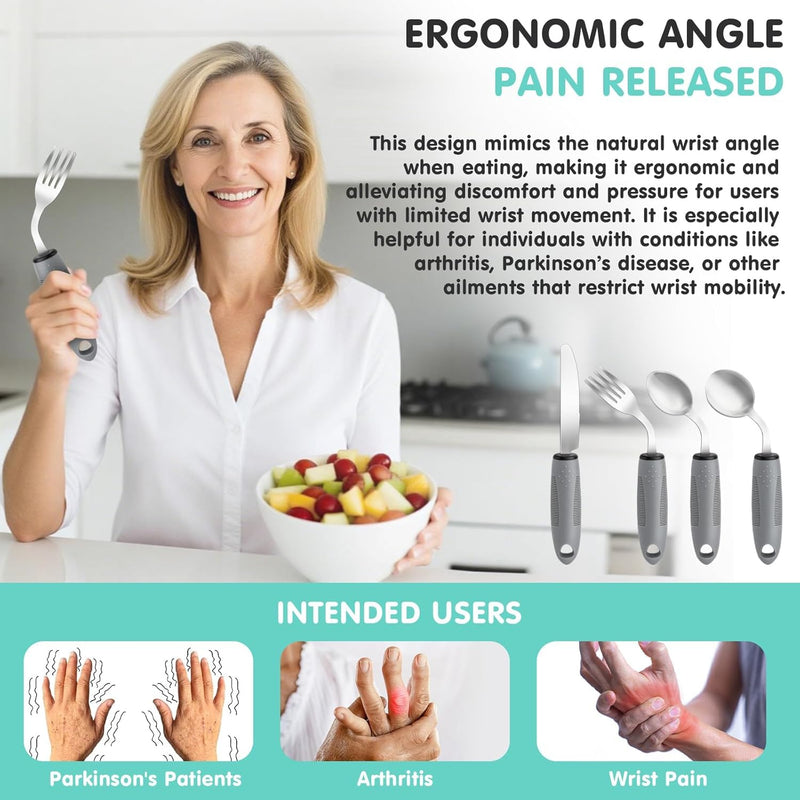 Adaptive Utensils, Adaptive Utensils 4pcs for Hand Tremors,Elderly, Arthritis,Parkinsons-Built Up Utensils for Adults–Easy Grip Aids Handle–2.5oz Each Weighted Silverware for Hand Tremors (Style 2) Style 2