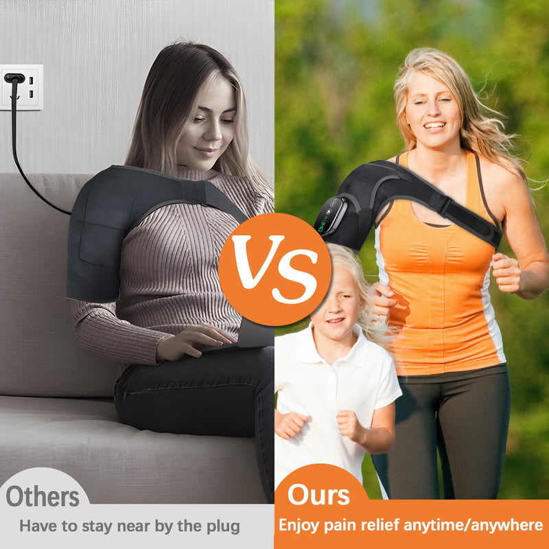 Shoulder Heating Pad with Massage, Shoulder Massager for Pain Relief | Cordless Heated Shoulder Wrap Massager, Rotator Cuff Heating Pad, Shoulder Brace for Men & Women
