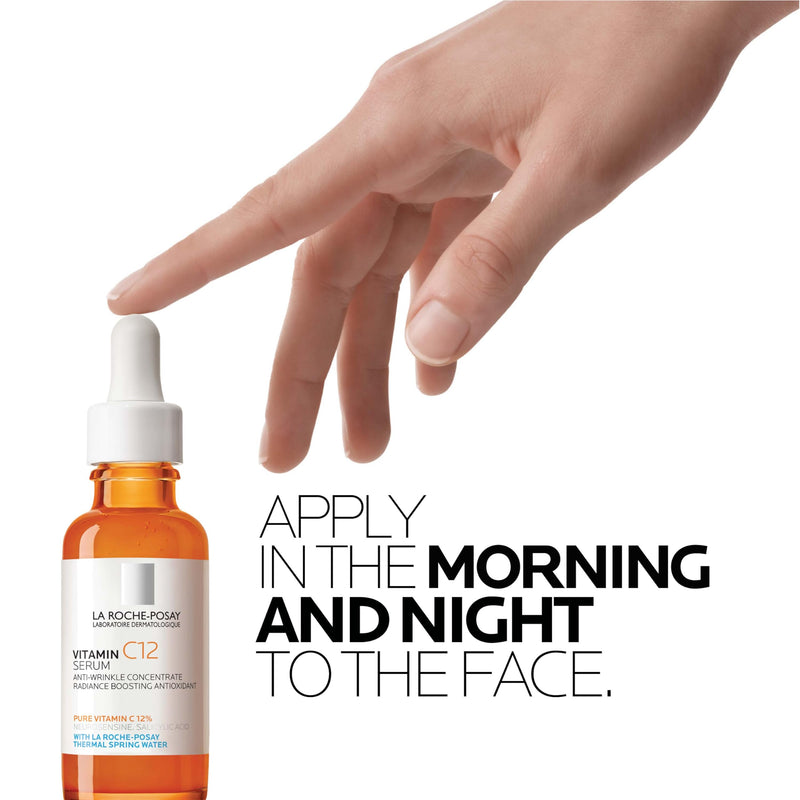 La Roche-Posay Pure 12% Vitamin C Serum for Face with Hyaluronic Acid & Salicylic Acid, Hydrating Face Serum, Boost Radiance & Reduce Wrinkles, 2 Formulas for Normal or Oily Skin Control 1.01 Fl Oz (Pack of 1)