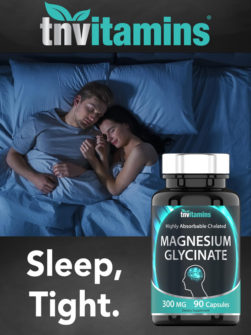 [Australia] - Magnesium Glycinate Capsules (300 MG x 90 Count) | Pure Chelated Magnesium Bisglycinate Powder Supplement | Glicinato de Magnesio | Calm, Sleep, Muscle, Nerve, & Stress Support* | by TNVitamins 