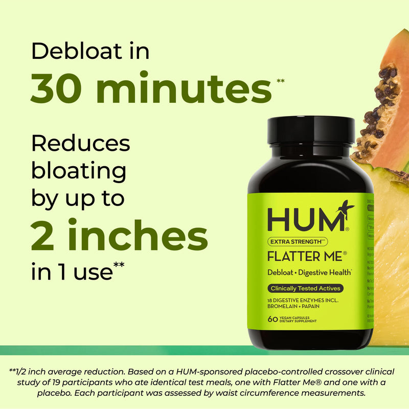 [Australia] - HUM Flatter Me Extra Strength Digestive Enzymes for Women, Men, Digestive Gut Bloating Supplement, Ginger, Peppermint Leaf, Fast Acting Anti Bloat Pills Multi Enzyme for Debloating, 60 Capsules 