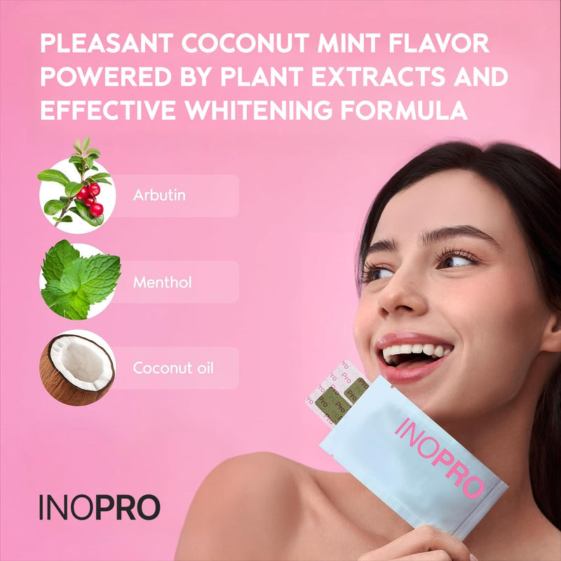InoPro Teeth Whitening Strips 14 Treatments Kit - Enamel Safe Teeth Whitener, Peroxide-Free, Green White Strips for Teeth Whitening with Arbutin, Coconut Oil, Deep Stains Removal (28 Strips) 28 Count (Pack of 1)