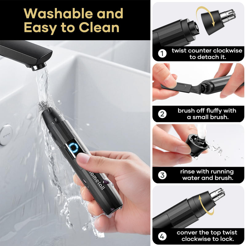 Rechargeable Nose Hair Trimmer for Men Women, Professional Painless Ear Eyebrow & Facial Hair Trimmer - 10,000 RPM Powerful Motor with Dual-Edge Blades, Wet/Dry, Easy to Clean Black
