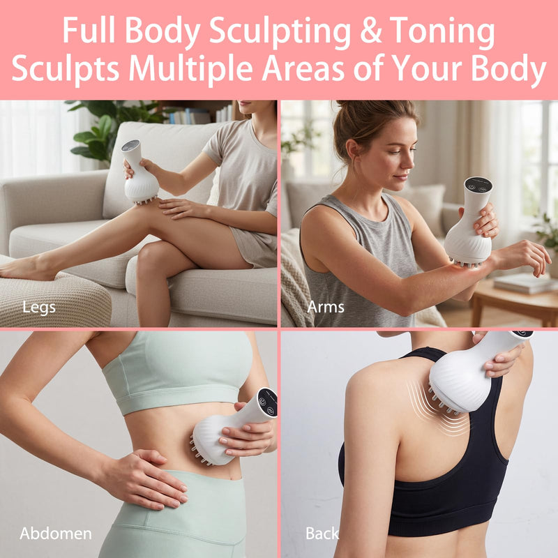 Lymphatic Drainage Massager & Anti Cellulite Massage Tool, White | Reduce Stretch Marks & Cellulite, Helps Muscle Relax, For Legs, Arms & Belly, Light, Heat & Vibration