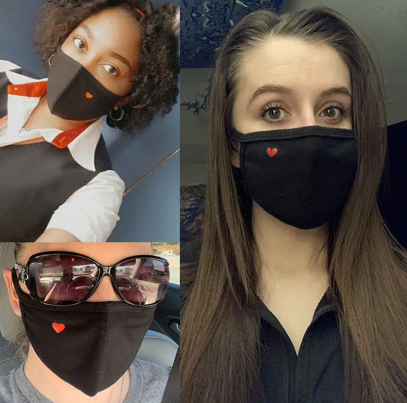 [Australia] - Fashion Cute Heart Face Protection with Adjustable Nose Bridge - Mothers Day Gifts, Gifts for Women, Unisex Cotton Cloth Heart Masks, Washable Reusable Warm for Outdoor Activities Pack of 3 