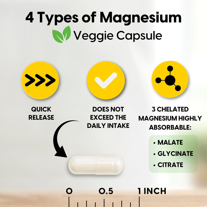 Mason Natural Magnesium 4-in-1 Complex, 400 mg, 30 Day Supply | 400mg magnesium from glycinate, malate, citrate & oxide to support muscle relaxation, nerve function & metabolism