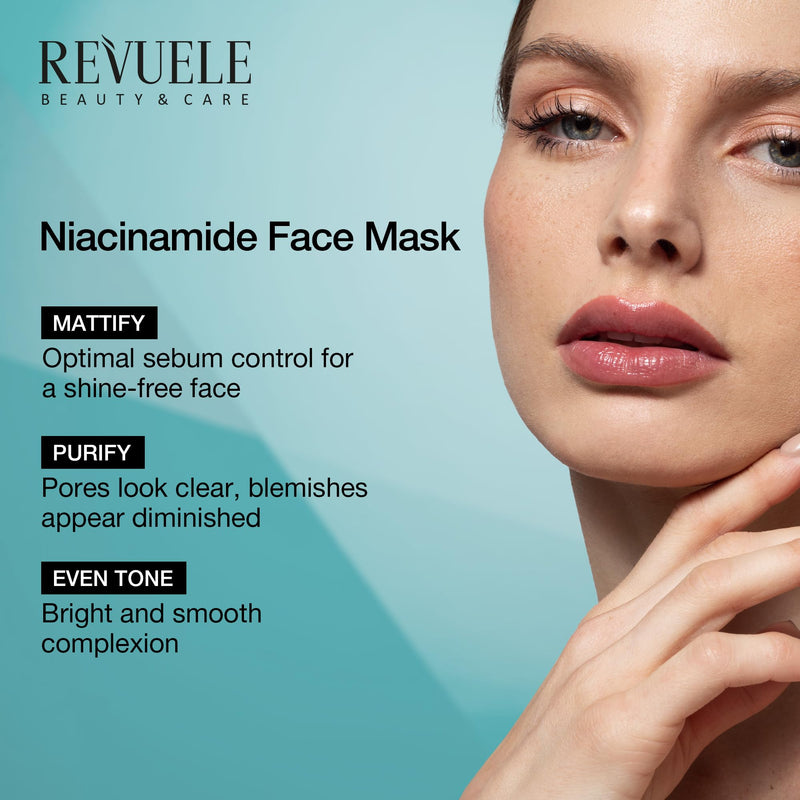 Revuele Niacinamide Face Mask – Pore Minimizing & Balancing Clay Formula with Zinc, Vitamin B3 & Macadamia Oil – Vegan Facial Skincare for Blemish-Prone Skin 1.69 fl.oz