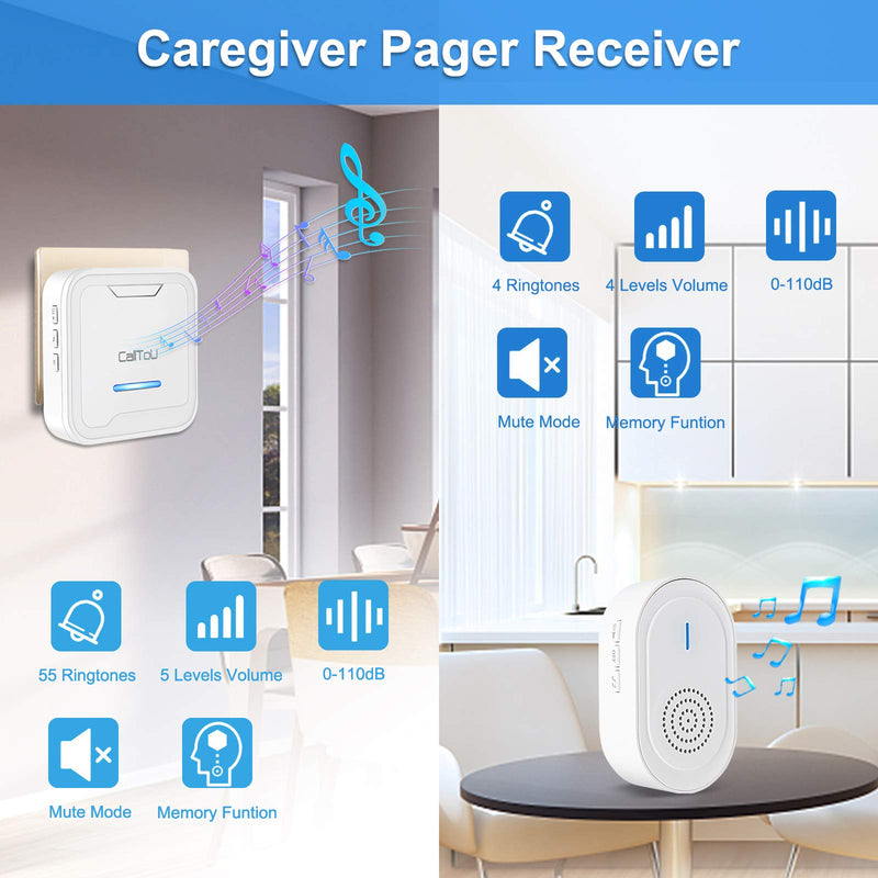 [Australia] - CallToU Wireless Caregiver Pager Call Button Medical Nurse Alert System Alarm and Panic Button at Home/Patients/Disabled,2 Emergency Buttons(1 SOS Watches+1 Button) + 2 Receivers CC05-06 2-2 