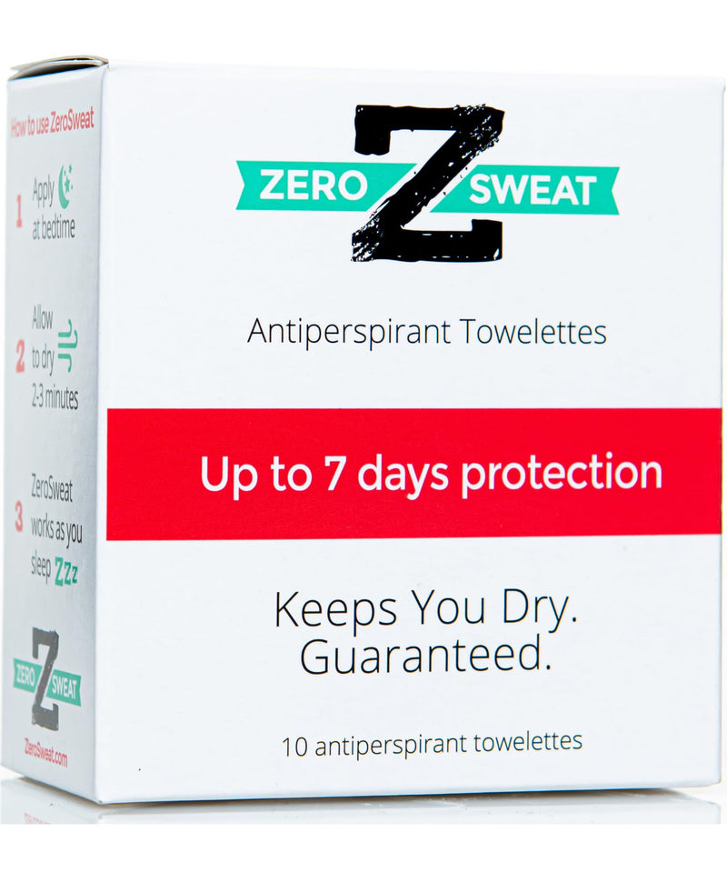 ZeroSweat Antiperspirant Wipes Deodorant | Clinical Strength Hyperhidrosis Treatment - Reduces Armpit Sweat - 10 Wipes New & Improved 10 Count (Pack of 1)