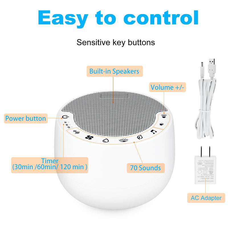 [Australia] - BIGMONAT White Noise Sleep Aid with Remote Control, with 70 Natural Soothing Sounds and AC Adapter, with Memory and Timing Functions to Improve Insomnia-White White-1 