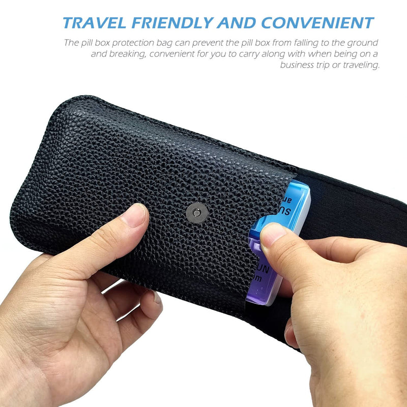 VOFOON Travel Pill Organizer 2 Times a Day, Large AM PM Pill Organizer 7 Day, PU Leather Daily Pill Box Case, Weekly Pill Medicine Organizer for Vitamins Medicine Fish Oils Supplements (L Size) Large 7 Days x 2 Compartments Black