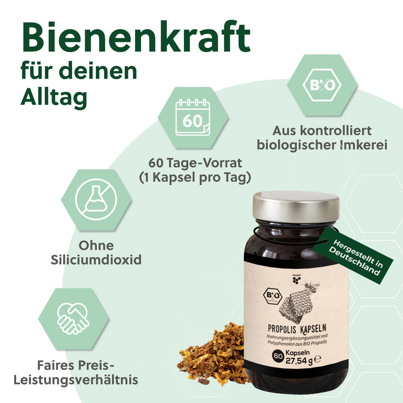 [Australia] - beegut ORGANIC propolis capsules, 60 capsules in a vegetable capsule shell with ORGANIC propolis extract, sustainable packaging, 60 pieces (pack of 1) 