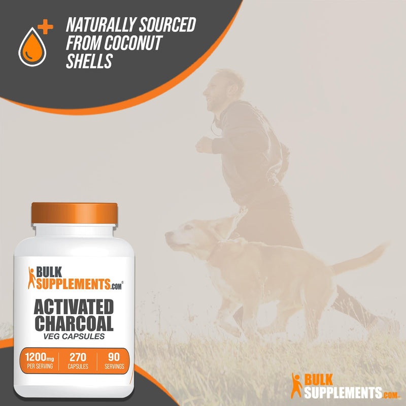 [Australia] - BulkSupplements.com Activated Charcoal Capsules - Coconut Charcoal, Activated Charcoal for Kidney Support, Activated Charcoal Pills - Vegan, 3 Capsules per Serving (1200mg), 270 Veg Capsules 
