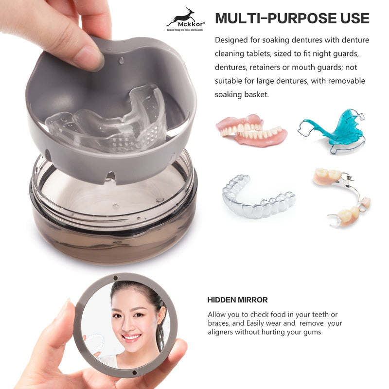 [Australia] - Denture Case, Definitely No-Leak Portable Retainer Case Denture Bath Box for Traveling Perfectly, Denture Cups for Soaking Dentures & Mirror(Black) Black 