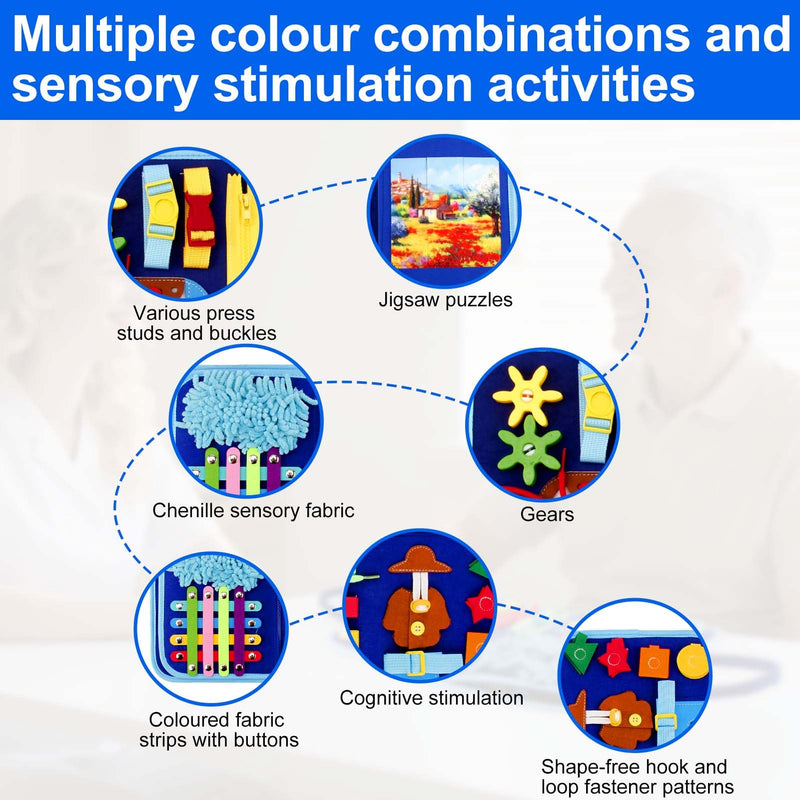 Fidget Blanket for Adults with Dementia, Colourful Sensory Activity Board for Seniors, Alzheimer's Calming & Memory Care Aid