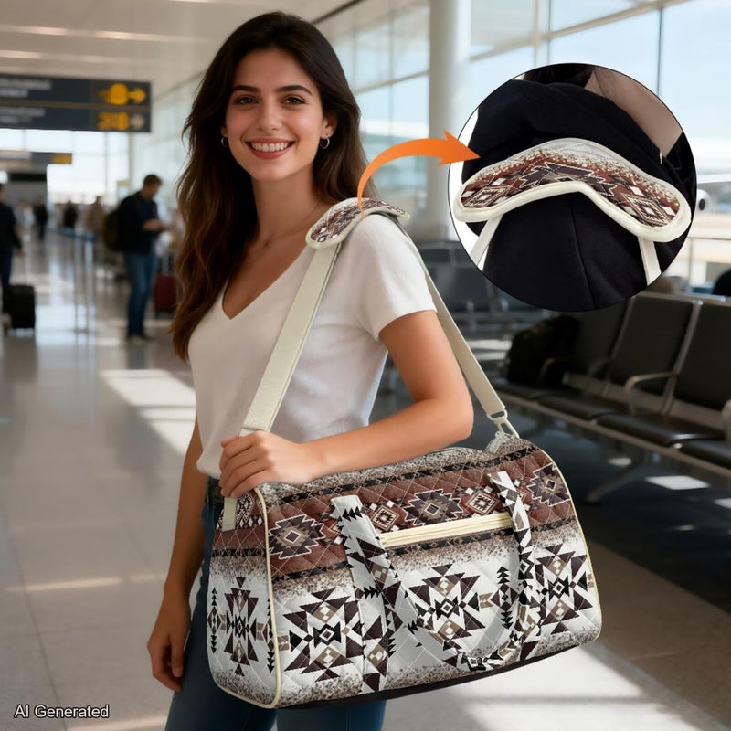 Aztec Tribal Geometric Print Quilted Travel Duffel Bag Lightweight Weekender Overnight Bag for Women Men Luggage Bags Women Hospital Bag for Labor & Delivery Aztec Tribal Geometric