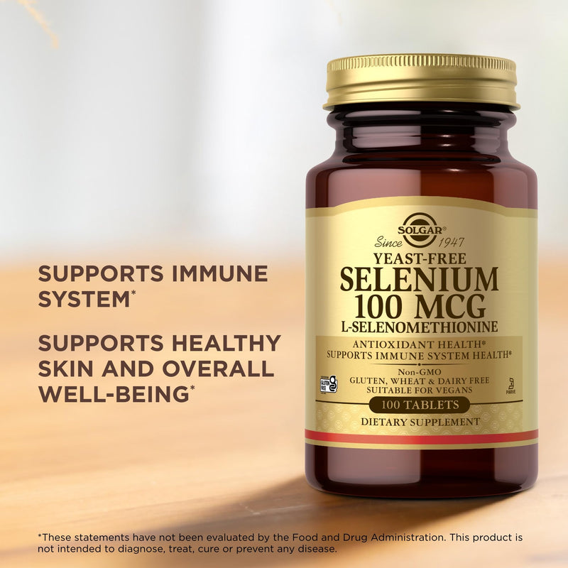 [Australia] - Solgar Yeast-Free Selenium 100 mcg - 100 Tablets - Supports Antioxidant & Immune System Health - Non-GMO, Gluten Free, Dairy Free, Kosher - 100 Servings 