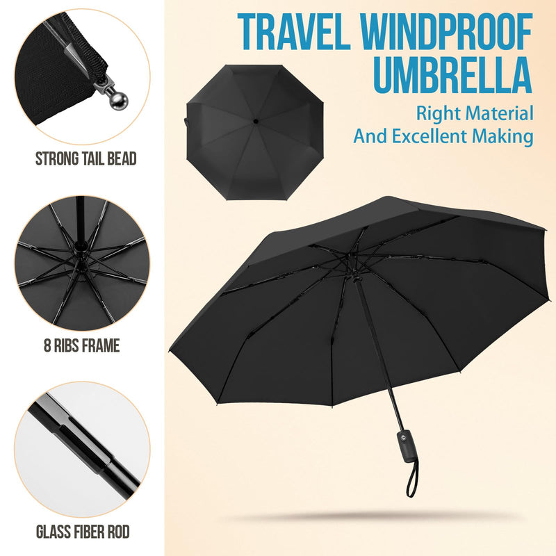 ZOMAKE Travel Umbrella Compact - 8/10 Ribs Portable Collapsible Umbrellas for Rain Windproof - Paraguas Automatic Small Folding Umbrella Lightweight Packable Umbrella for Women Men - Black&Black