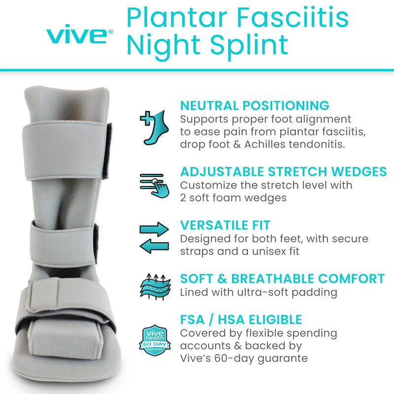 [Australia] - Vive Plantar Fasciitis Night Splint Plus Trigger Point Stretch Wedges - Soft Leg Brace Support, Orthopedic Sleeping Immobilizer Stretch Boot (Large: Men's: 8.5-11, Women's: 10-12) Gray Large 