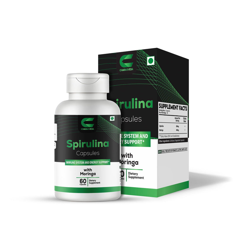 Spirulina Capsules with Moringa | Superfood Supplement for Energy, Immune Support & Daily Wellness | 60 Vegan Capsules