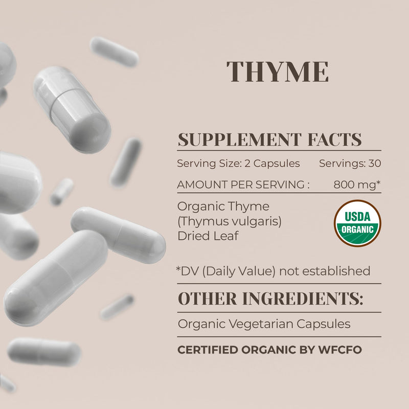 [Australia] - Thyme 60 Capsules | High-Potency Capsules, Herbal Dietary Supplements | Made with Vegetable Capsules and USDA Organic Thyme (Thymus Vulgaris) Dried Leaf (60 Capsules) 60 Count (Pack of 1) 