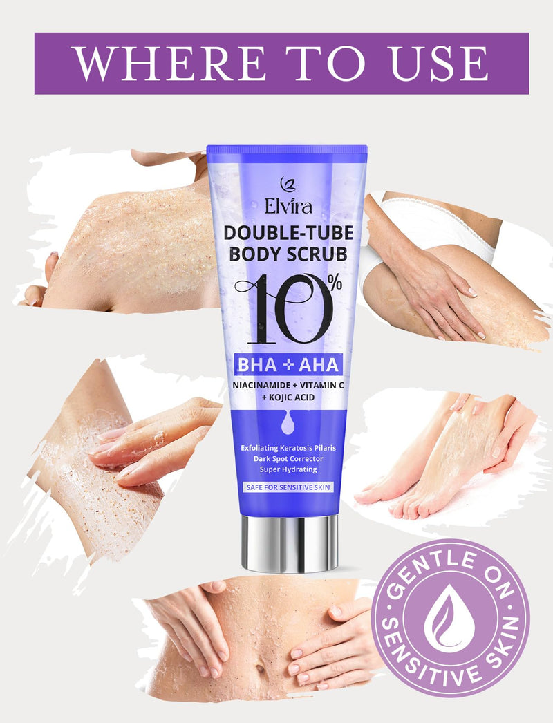 [Australia] - Elvira KP Bump Eraser Foot & Body Scrub, Exfoliating Scrub for Keratosis Pilaris, Smooth Skin with 10% AHA BHA & Niacinamide, Deep Moisturizing Cleanser for All Skin Types, Exfoliante para el Cuerpo UNSCENTED 