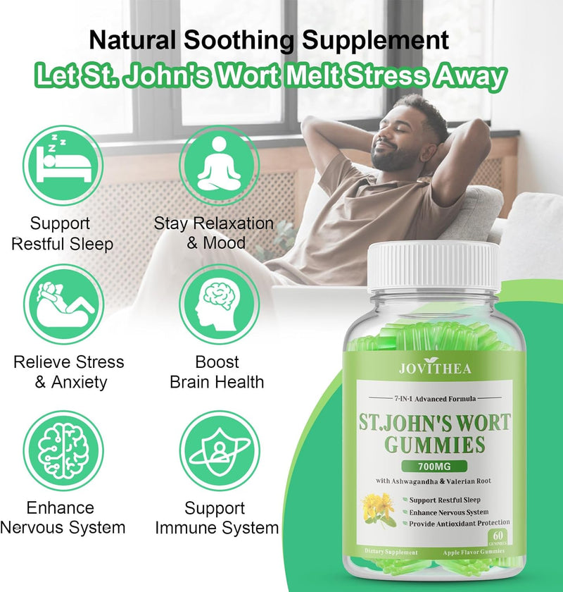 [Australia] - St John's Wort Gummies 500mg, Sugar Free Gummies for Adults Kids, Best Herbs Gummies for Brain and Stress Relief, Non-GMO, Gulten Free, Vegan, Pectin, 60 60 Count (Pack of 1) 