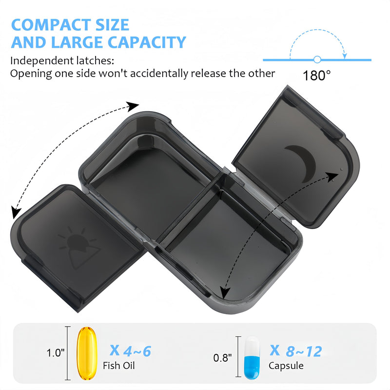 Weekly Pill Organizer 2 Times a Day,AP PM 7 Day Pill Box Detachable | Food-Grade Material,Travel-Friendly,7 Day Pill Container Medium,Compartment holds up to 6 fish oil or 10 vitamin-Black Black Medium Size(2 Times a Day)